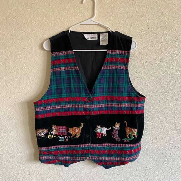 casey & max Jackets & Blazers - Casey & Max Vintage Christmas Cats Vest Size L